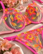 ست شورت و سوتین توری هانیس گلدوزی‌ طرح Floral Glow کالکشن LURA - تصویر 2
